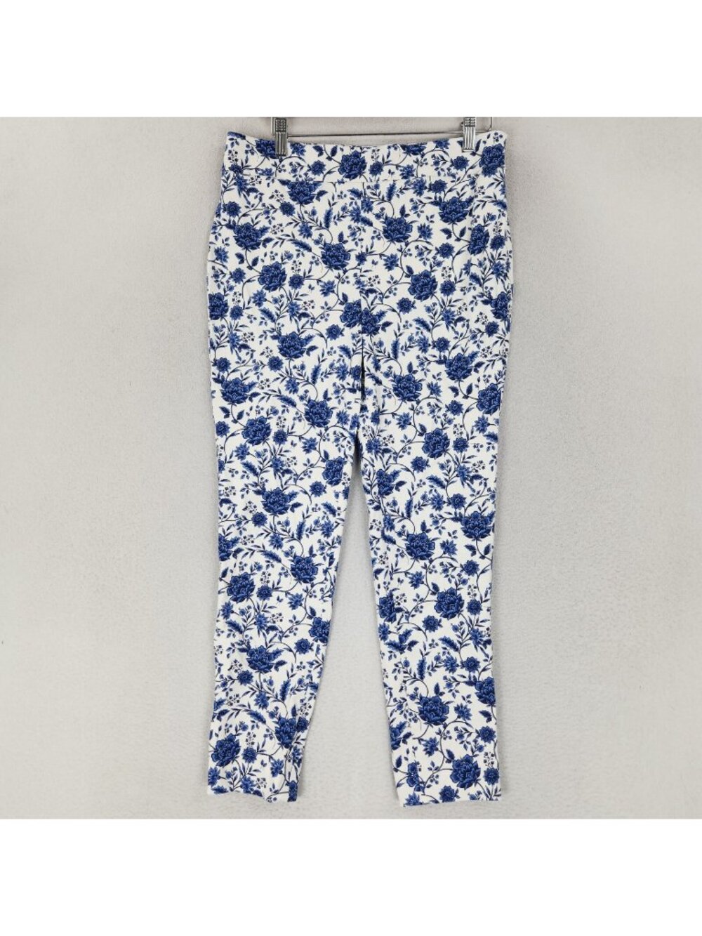 Talbots Pants Womens 8 Petite Blue White Floral Chatham Ankle Pant Side Zip